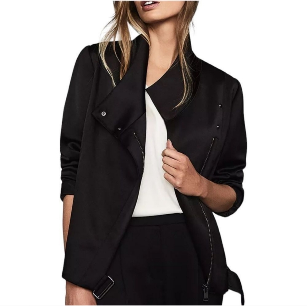 Reiss Hariet Satin Biker/Moto Jacket Sz 0